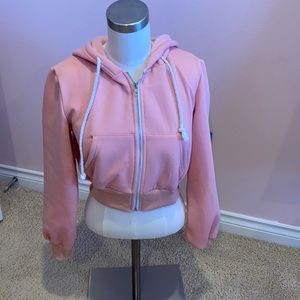 Crop top pink zip up hoodie